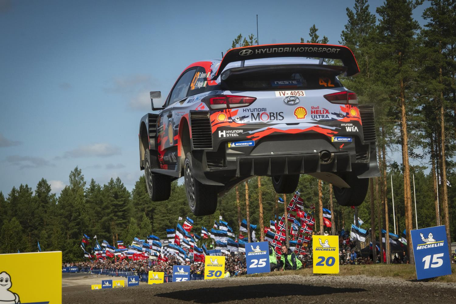 Hyundai Rally car leaps Swedish crest